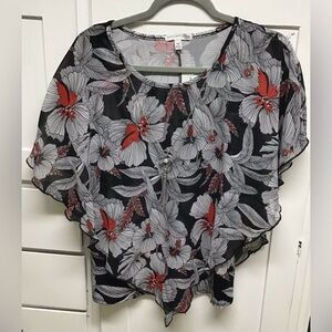 Floral Print Notations Top With Removable Necklace